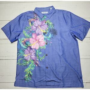 Tommy Bahama Mojito Bay Floral Island Zone Camp Shirt Blue Button Down Large